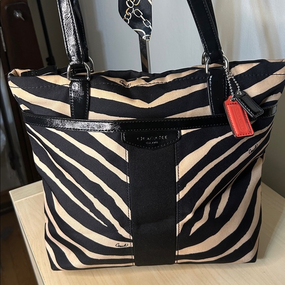 Coach Handbags - Coach Signature Stripe Zebra Tote Bag